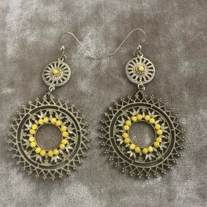 Women’s Gold Earrings, Rhodium. Yellow Beads, Sterling Silver Wires NWOT